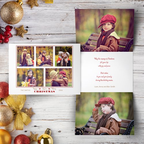 Festive Holiday Typography Five_Photo Collage Tri_Fold Holiday Card