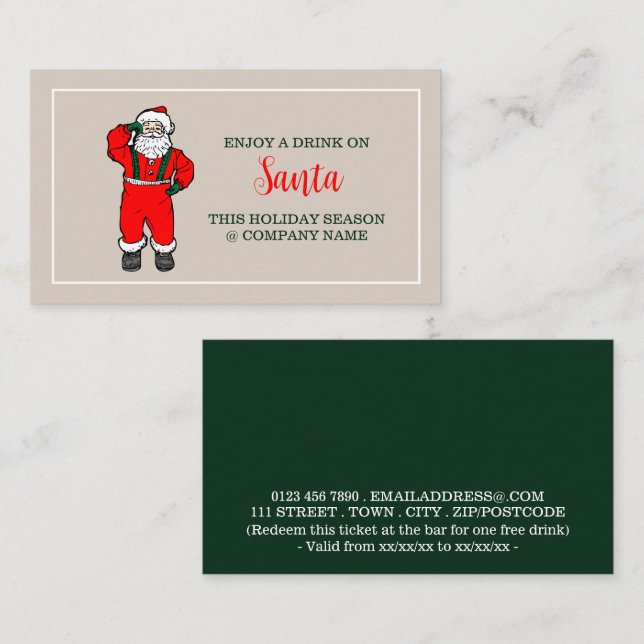 Festive Holiday - Vintage Santa - Drinks Ticket Enclosure Card (Front/Back)