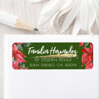 Festive Holiday Watercolor Poinsettia Family Label