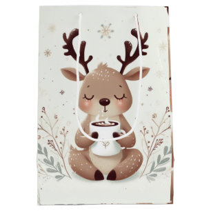 Festive Holiday Whimsical Reindeer Snowflake Medium Gift Bag