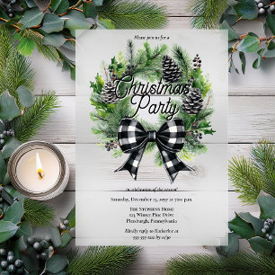 Festive Holiday Wreath BW Bow Christmas Party Acrylic Invitations