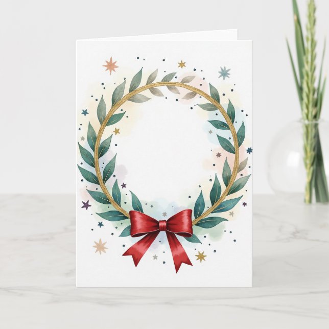 Festive Holiday Wreath Card (Front)