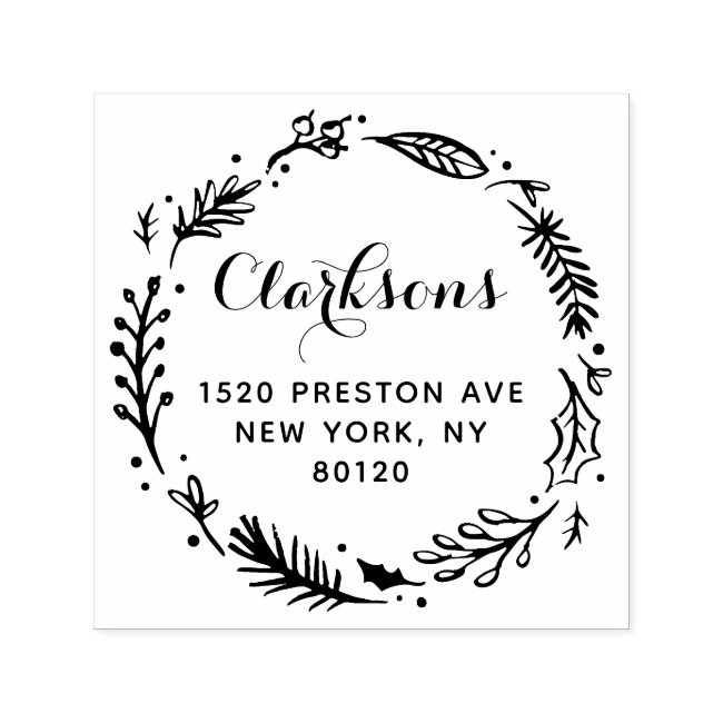 Festive Holiday Wreath Custom Return Address Self-inking Stamp