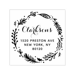 Festive Holiday Wreath Custom Return Address Self-inking Stamp