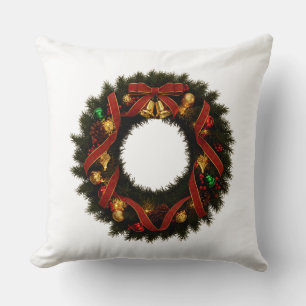 "Festive Holiday Wreath Throw Pillow – Cozy Season