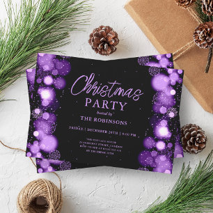 Festive Holiday Xmas Purple Snow Lights Glow Invitation