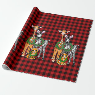 Festive Holiday Zebra, Giraffe, Tiger Wrapping Paper