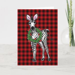 Festive Holiday Zebra Holly wreath red buffalo Card