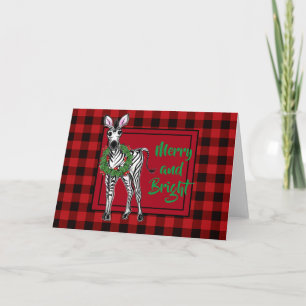 Festive Holiday Zebra Holly wreath red buffalo Card