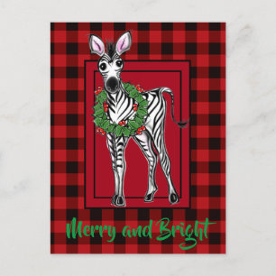 Festive Holiday Zebra Holly wreath red buffalo Postcard