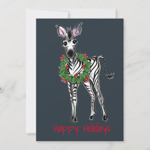 Festive Holiday Zebra Illustration, Holly wreath