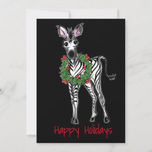 Festive Holiday Zebra Illustration, Holly wreath