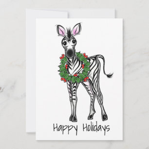 Festive Holiday Zebra Illustration, Holly wreath
