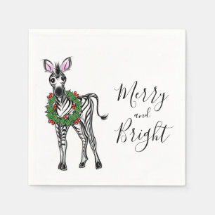 Festive Holiday Zebra illustration, Holly wreath Napkins