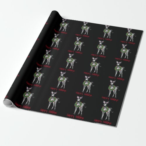 Festive Holiday Zebra Illustration Holly wreath Wrapping Paper