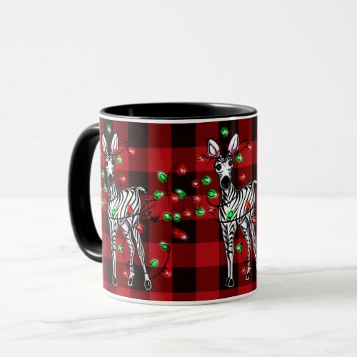 Festive Holiday Zebra red black plaid lights Mug