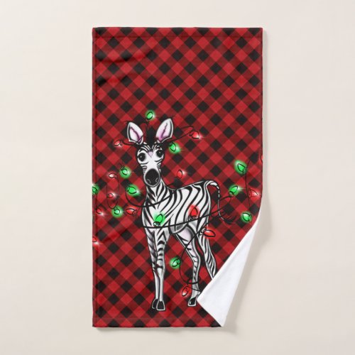 Festive Holiday Zebra red plaid holly wreath Bath Towel Set