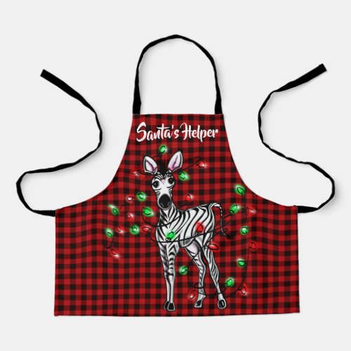 Festive Holiday Zebra twinkle light buffalo plaid Apron