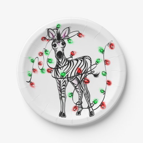 Festive Holiday Zebra twinkle lights Paper Plates