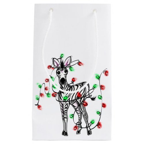 Festive Holiday zebra twinkle lights Small Gift Bag