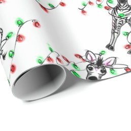 Festive Holiday Zebra, twinkle lights Wrapping Paper