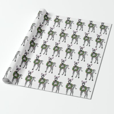 Festive Holiday Zebra with Holly wreath Wrapping P Wrapping Paper
