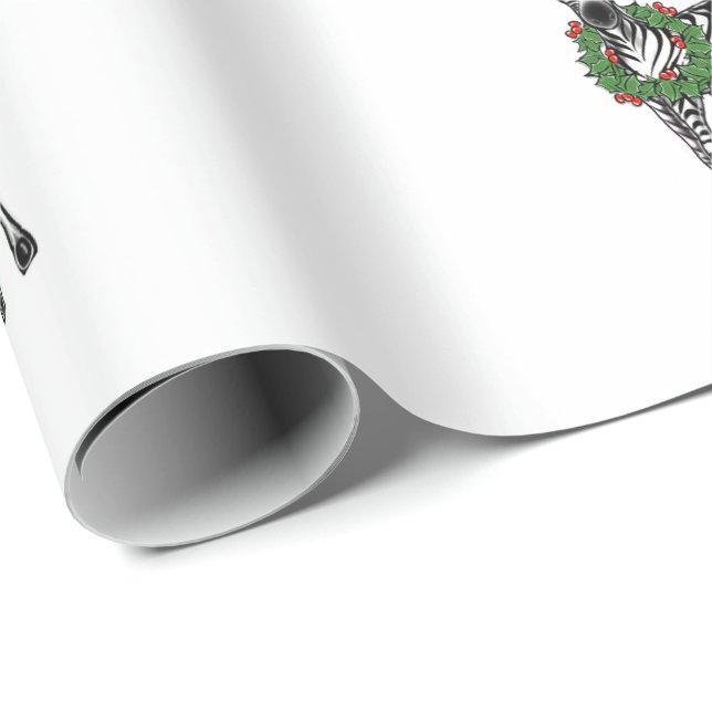 Festive Holiday Zebra with Holly wreath Wrapping Paper (Roll Corner)