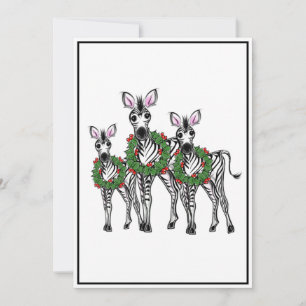 Festive Holiday Zebras, Holly wreath, Cheers Card