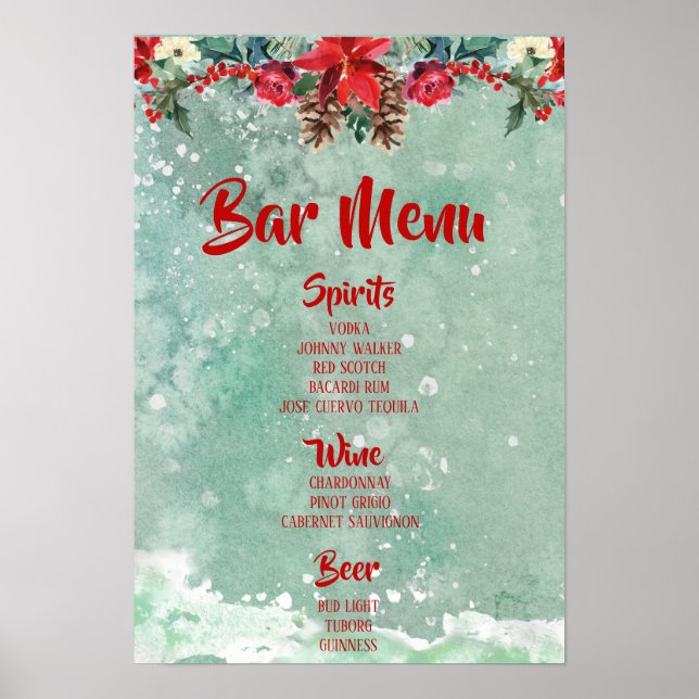 Festive Holidays Bar Menu Winter themed Poster (Front)