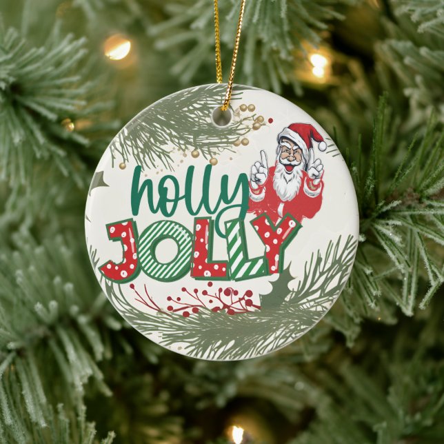 Festive Holidays, Holly Jolly Santa Christmas Ceramic Ornament (Tree)