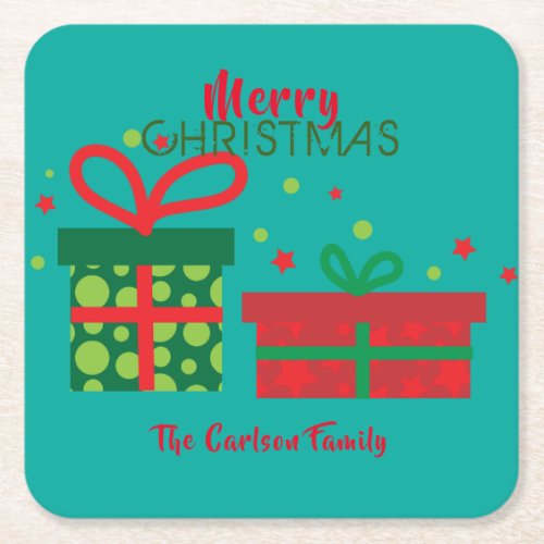 Festive Holidays Merry Christmas Gift Boxes  Square Paper Coaster