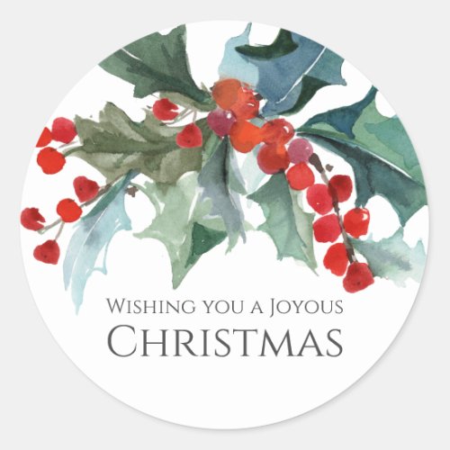 Festive Holly and Berries Evergreens Christmas Classic Round Sticker