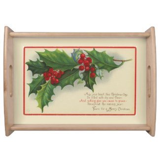 Festive Holly and Berries Stecher Serving Tray