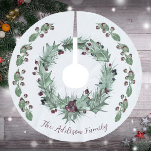 Festive Holly and Ivy Wreath Christmas Brushed Polyester Tree Skirt