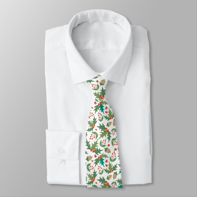 Festive Holly & Berries Christmas Greenery Neck Tie (Tied)