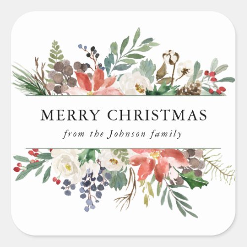 Festive Holly Berries  Floral Merry Christmas Square Sticker