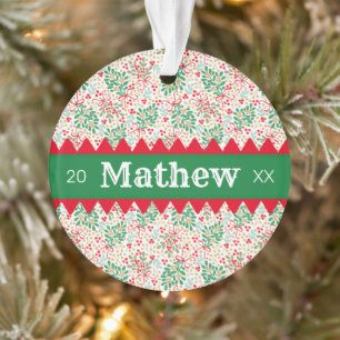 Festive Holly Berries & Greenery Personalized Ornament