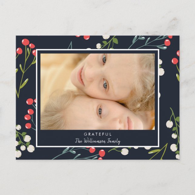 Festive Holly Berries Photo Christmas Card  (Front)