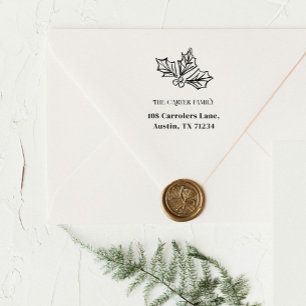 Festive Holly Berries Sketch Return Address Self-inking Stamp