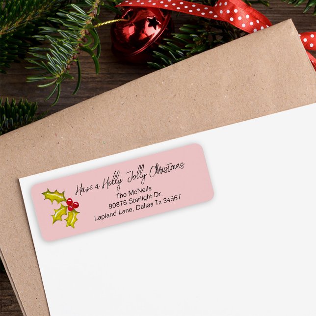 Festive Holly Berries Whimsical Pink Fun Christmas Label (Creator Uploaded)