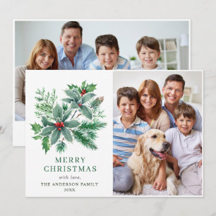 Festive Holly Berry 2 PHOTO Christmas Greeting Holiday Card