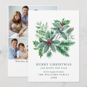 Festive Holly Berry 3 PHOTO Christmas Greeting Holiday Card