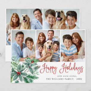 Festive Holly Berry 5 PHOTO Christmas Greeting Holiday Card