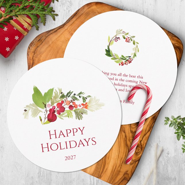 Festive Holly Berry and Evergreen Watercolor Card (Creator Uploaded)