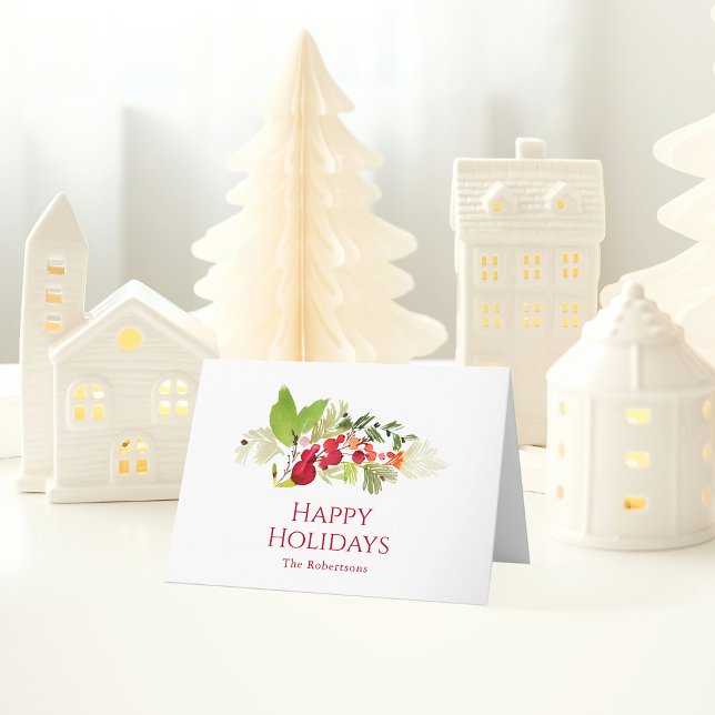 Festive Holly Berry and Evergreen Watercolor Card (Creator Uploaded)