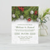 Festive Holly Berry and Pine Christmas Wedding Invitation (Standing Front)