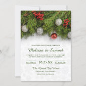 Festive Holly Berry and Pine Christmas Wedding Invitation (Front)
