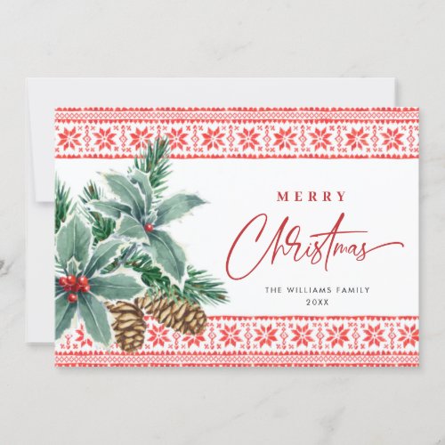 Festive Holly Berry Branch Christmas Greeting Holiday Card