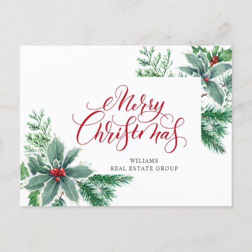 Festive Holly Berry Christmas Corporate Greeting Holiday Postcard