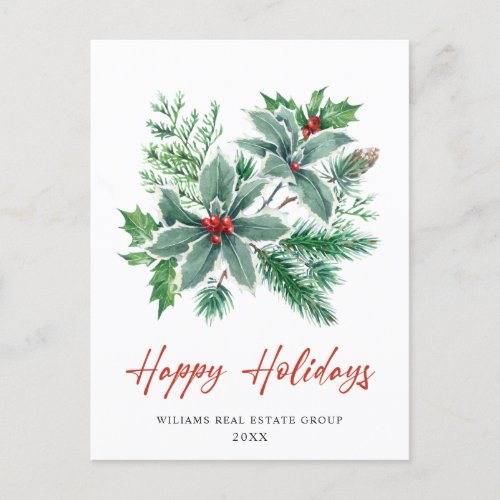 Festive Holly Berry Christmas Corporate Holiday Postcard